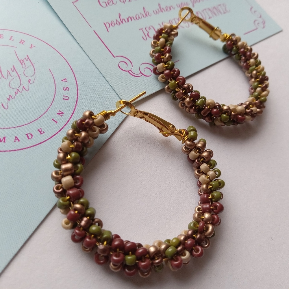Hand Crafted Multicolor Beaded Hoop Earrings - Picture 5 of 5